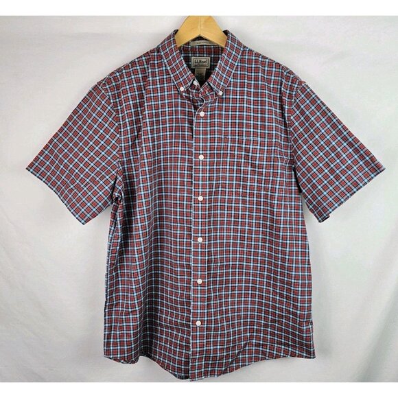 L.L. Bean Mens Shirt Size Large Red Plaid Short Sleeve Button Down Top - Picture 10 of 10
